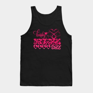 Happy women day 8th march groovy font with hearts Tank Top